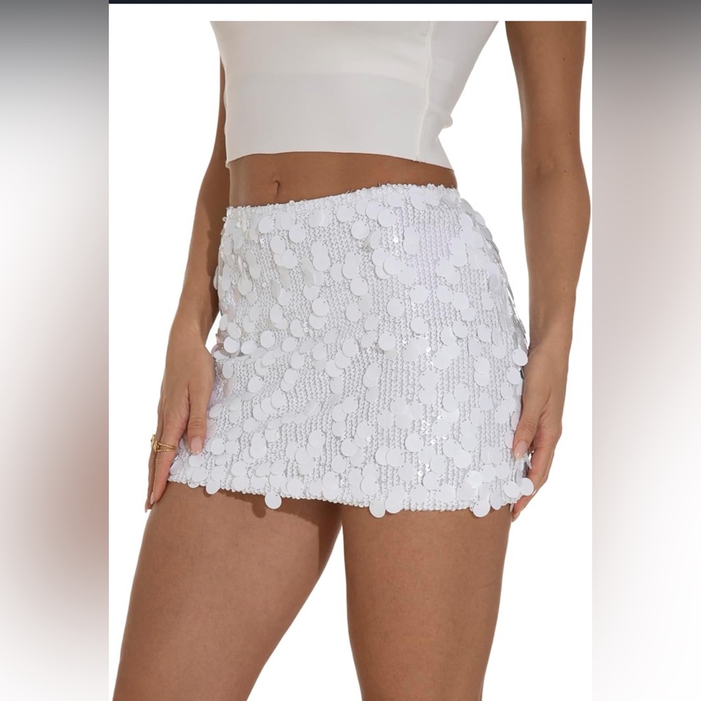 White chunky sequin mini skirt